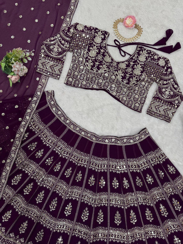 Dark Purple Designer Fox Georgette Lehenga Set with 9mm Sequin Embroidery ClothsVilla
