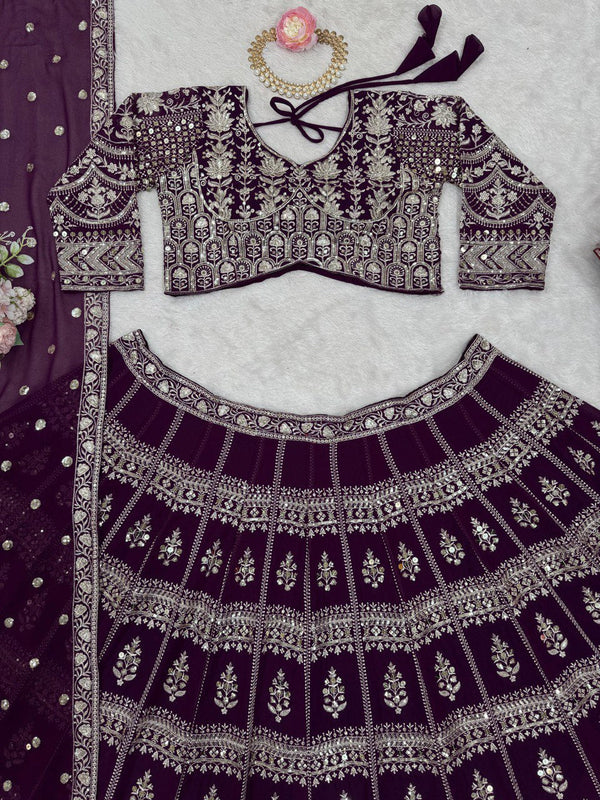 Dark Purple Designer Fox Georgette Lehenga Set with 9mm Sequin Embroidery ClothsVilla