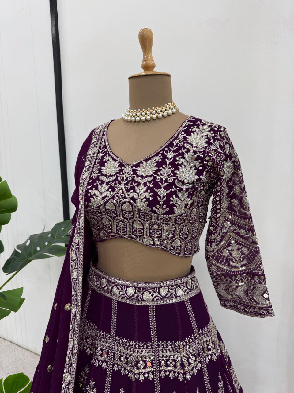 Dark Purple Designer Fox Georgette Lehenga Set with 9mm Sequin Embroidery ClothsVilla