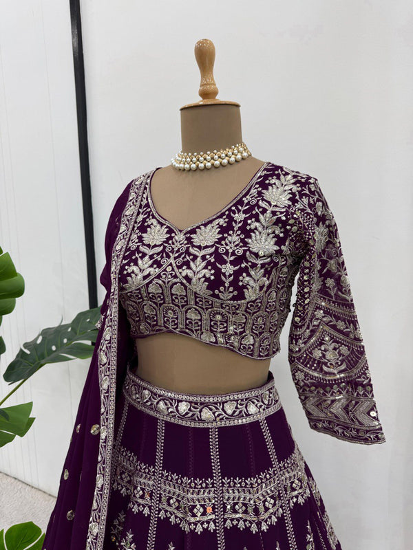 Dark Purple Designer Fox Georgette Lehenga Set with 9mm Sequin Embroidery ClothsVilla