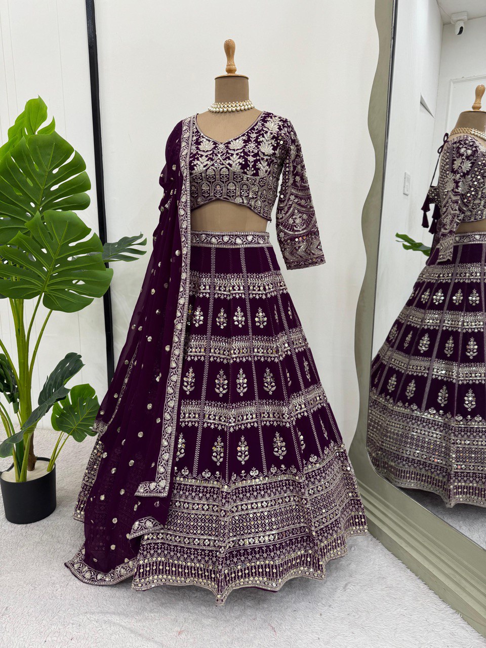 Dark Purple Designer Fox Georgette Lehenga Set with 9mm Sequin Embroidery ClothsVilla Main image