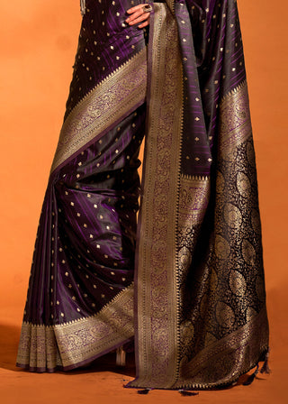 Dark Purple Designer Satin Silk Saree with Blouse Piece ClothsVilla