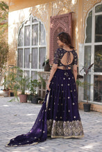 Load image into Gallery viewer, Dark Purple Elegant Designer Rangoli Silk Lehenga Choli with Sequins &amp; Thread Embroidery ClothsVilla