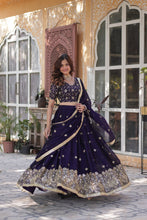 Load image into Gallery viewer, Dark Purple Elegant Designer Rangoli Silk Lehenga Choli with Sequins &amp; Thread Embroidery ClothsVilla