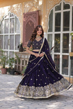 Load image into Gallery viewer, Dark Purple Elegant Designer Rangoli Silk Lehenga Choli with Sequins &amp; Thread Embroidery ClothsVilla