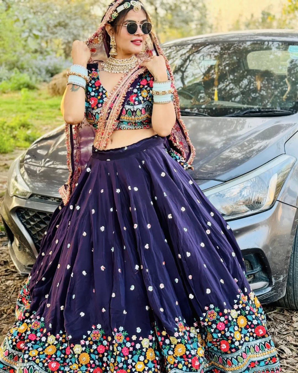 Dark Purple Elegant Faux Georgette Lehenga Choli with Thread and Sequin Work ClothsVilla Main image