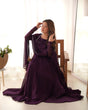 Load image into Gallery viewer, Dark Purple Elegant Georgette Anarkali Gown Set with Dupatta &amp; Pants - Ready to Wear