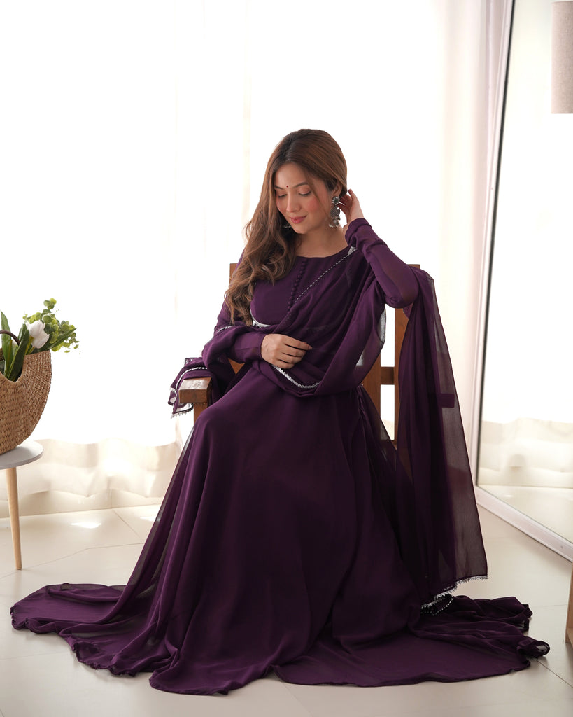 Dark Purple Elegant Georgette Anarkali Gown Set with Dupatta Dark Purple Elegant Georgette Anarkali Gown Set with Dupatta