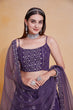 Load image into Gallery viewer, Purple Elegant Georgette Semi-Stitched Lehenga with Thread &amp; Zari Sequins Embroidery, Unstitched Blouse, and Net Dupatta with Lace Border ClothsVilla