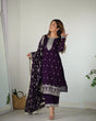 Load image into Gallery viewer, Dark Purple Elegant Pure Blooming Vichitra Silk Kurta with Dupatta Set &amp; Trousers – Ready to Wear Clothsvilla