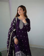 Load image into Gallery viewer, Dark Purple Elegant Pure Blooming Vichitra Silk Kurta with Dupatta Set &amp; Trousers – Ready to Wear Clothsvilla
