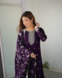 Load image into Gallery viewer, Dark Purple Elegant Pure Blooming Vichitra Silk Kurta with Dupatta Set &amp; Trousers – Ready to Wear Clothsvilla
