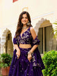 Load image into Gallery viewer, Dark Purple Elegant Vichitra Semi-Stitched Lehenga with Zari &amp; Sequins Embroidery, Unstitched Blouse ClothsVilla