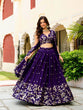 Load image into Gallery viewer, Dark Purple Elegant Vichitra Semi-Stitched Lehenga with Zari &amp; Sequins Embroidery, Unstitched Blouse ClothsVilla