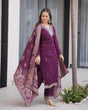 Load image into Gallery viewer, Dark Purple Embroidered Roman Silk Suit Set with Jacquard Dupatta – Zari, Sequins &amp; Coding Work ClothsVilla