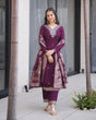 Load image into Gallery viewer, Dark Purple Embroidered Roman Silk Suit Set with Jacquard Dupatta – Zari, Sequins &amp; Coding Work ClothsVilla