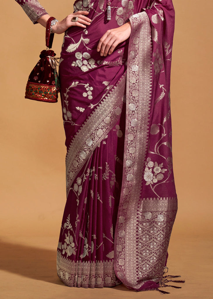 Dark Purple Fairytale Banarasi Georgette Silk Saree with Brocade Blouse – Summer Glam Edition ClothsVilla