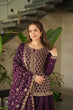 Load image into Gallery viewer, Dark Purple Fendy Fabric Embroidered Kurti Sharara Set with Sequin Zari Dupatta – Fully Lined &amp; Stitched Clothsvilla