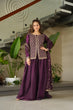 Load image into Gallery viewer, Dark Purple Fendy Fabric Embroidered Kurti Sharara Set with Sequin Zari Dupatta – Fully Lined &amp; Stitched Clothsvilla