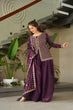 Load image into Gallery viewer, Dark Purple Fendy Fabric Embroidered Kurti Sharara Set with Sequin Zari Dupatta – Fully Lined &amp; Stitched Clothsvilla