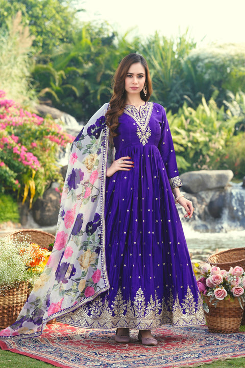 Dark Purple Festive Designer Gown ClothsVilla Main image