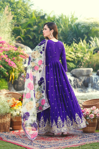 Dark Purple Festive Designer Gown ClothsVilla