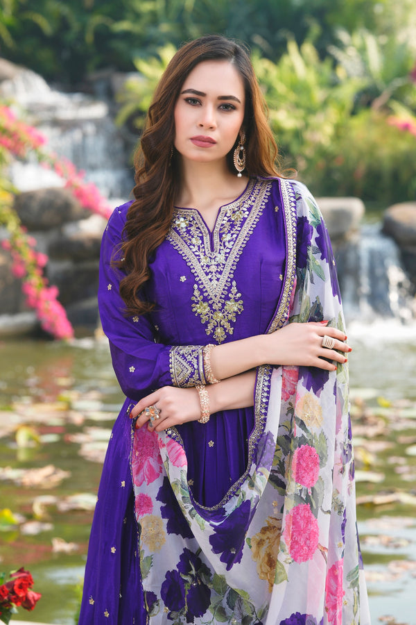 Dark Purple Festive Designer Gown ClothsVilla