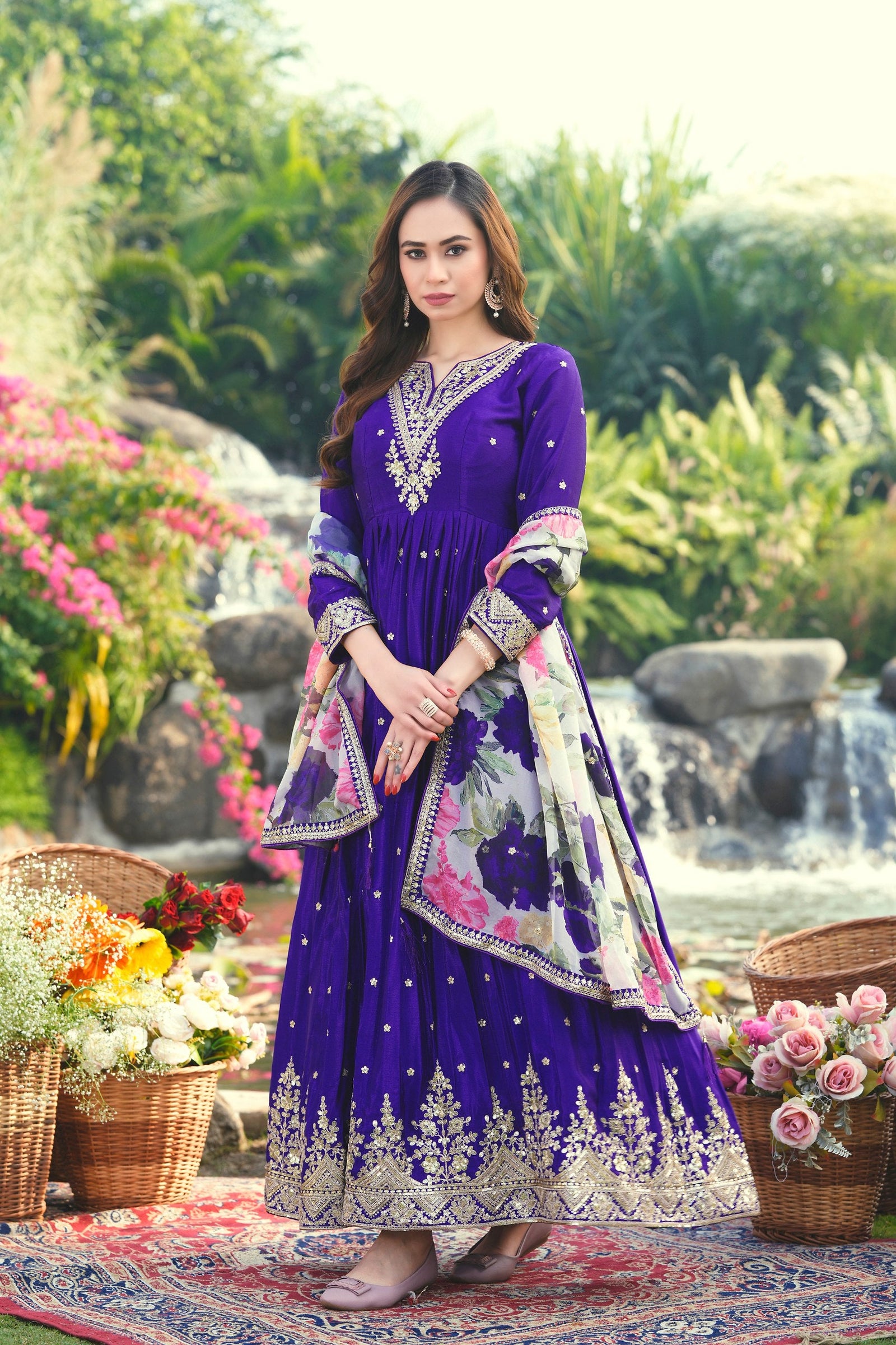 Dark Purple Festive Designer Gown ClothsVilla