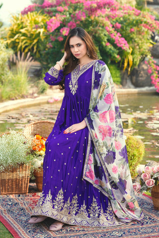 Dark Purple Festive Designer Gown ClothsVilla