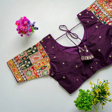 Load image into Gallery viewer, Dark Purple Golden Embroidered Seoul Silk Blouse with Sequins ClothsVilla