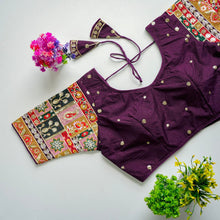 Load image into Gallery viewer, Dark Purple Golden Embroidered Seoul Silk Blouse with Sequins ClothsVilla