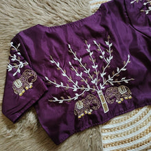 Load image into Gallery viewer, Dark Purple Handcrafted Blouse with Detailed Sleeves and Back in Haka Silk ClothsVilla