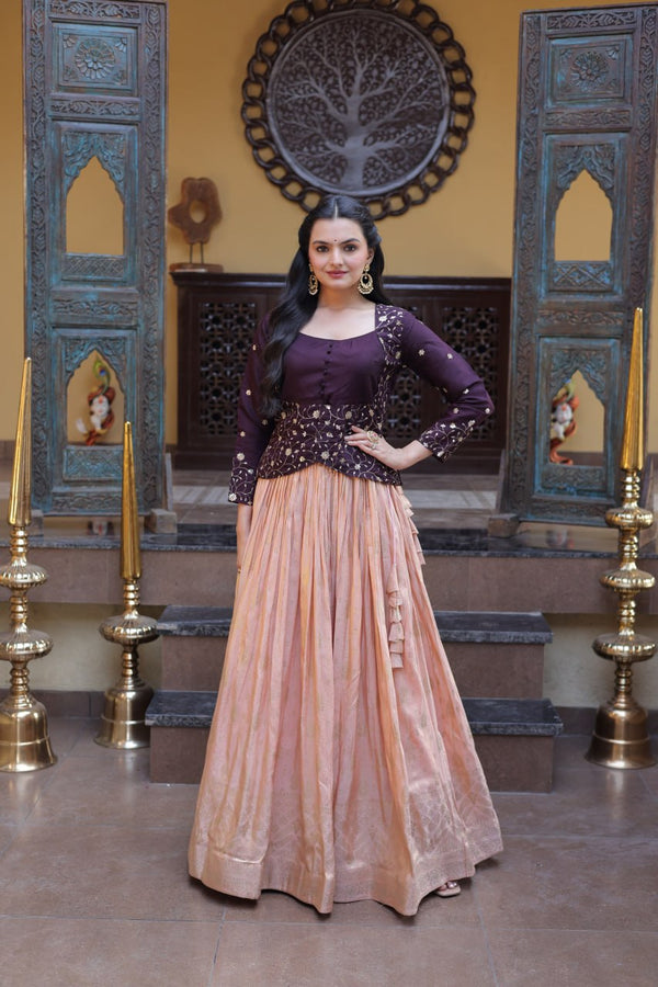 Dark Purple Jacquard Lehenga Choli ClothsVilla