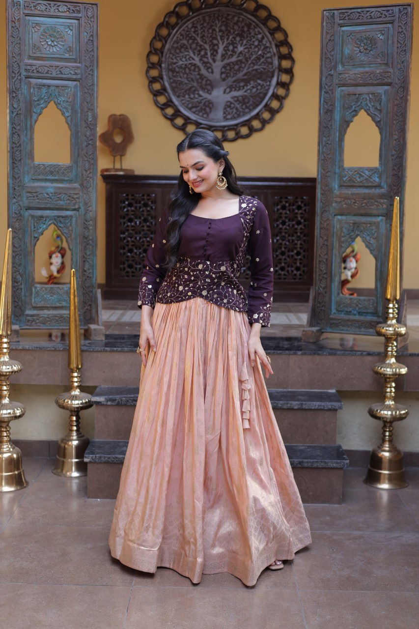 Dark Purple Jacquard Lehenga Choli ClothsVilla