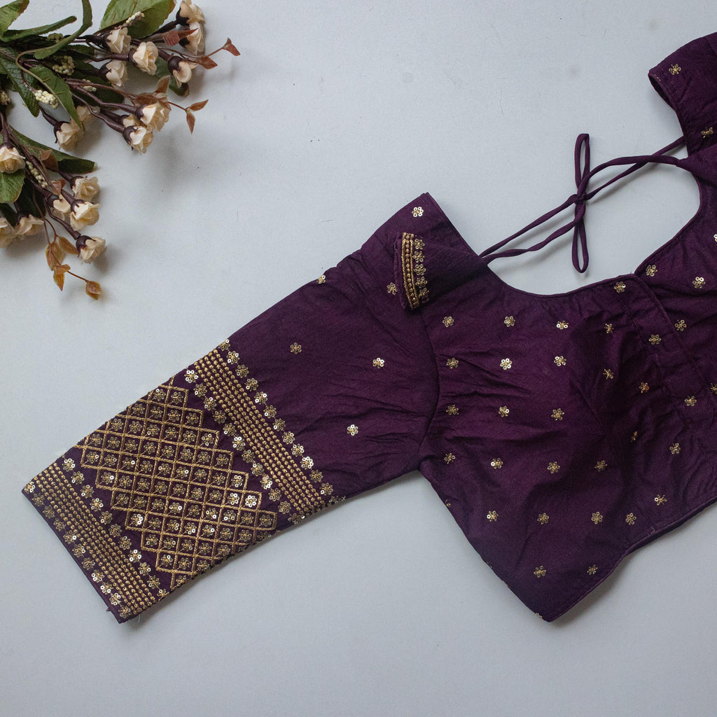 Dark Purple Kashish Silk Blouse with Beautiful Embroidery and Sequined Touch ClothsVilla