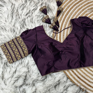 Dark Purple Kilmora Silk Blouse with Handcrafted Embroidery and Sequence Accents ClothsVilla