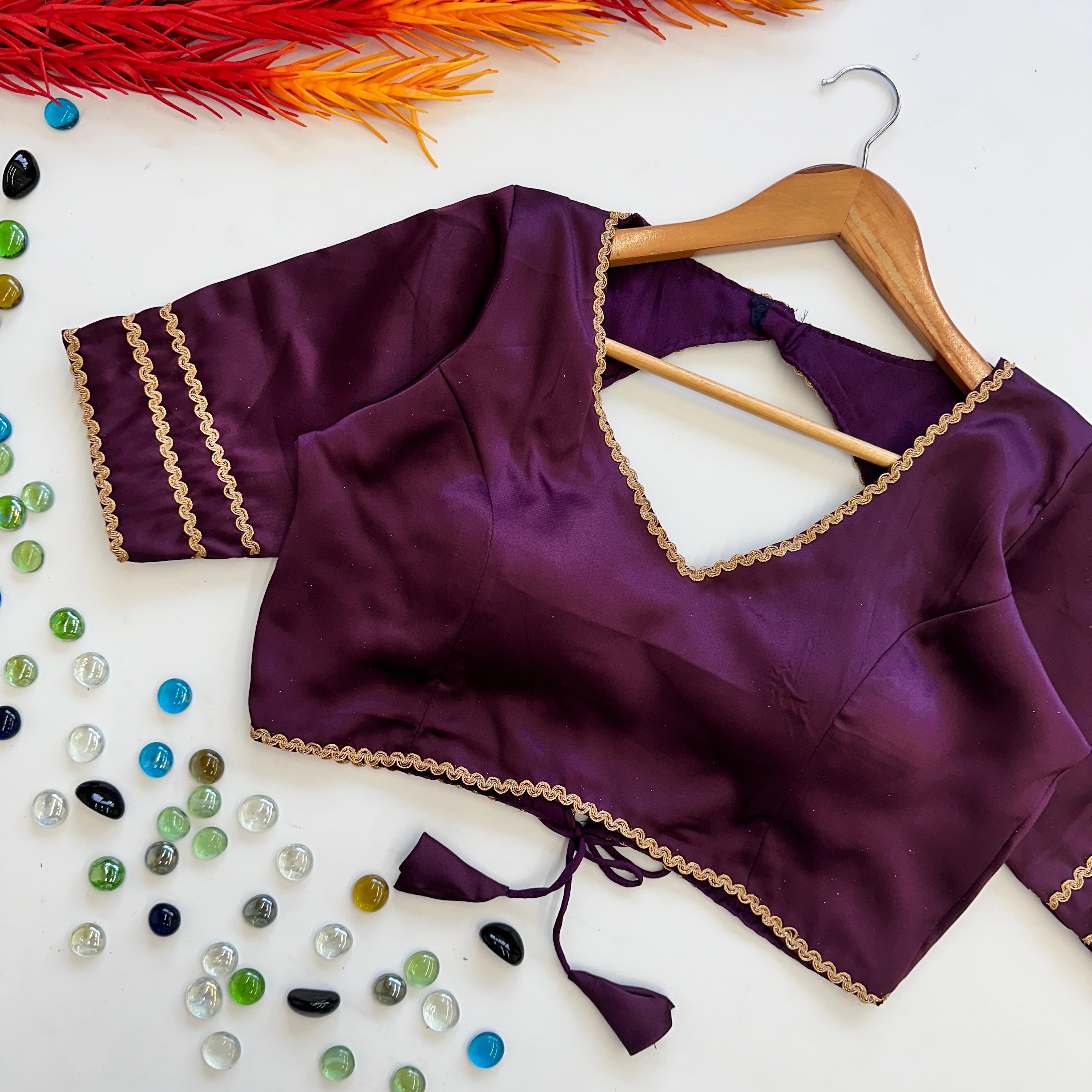 Dark Purple Manali Silk Blouse with Beautiful Sequin Lace Work ClothsVilla Main image
