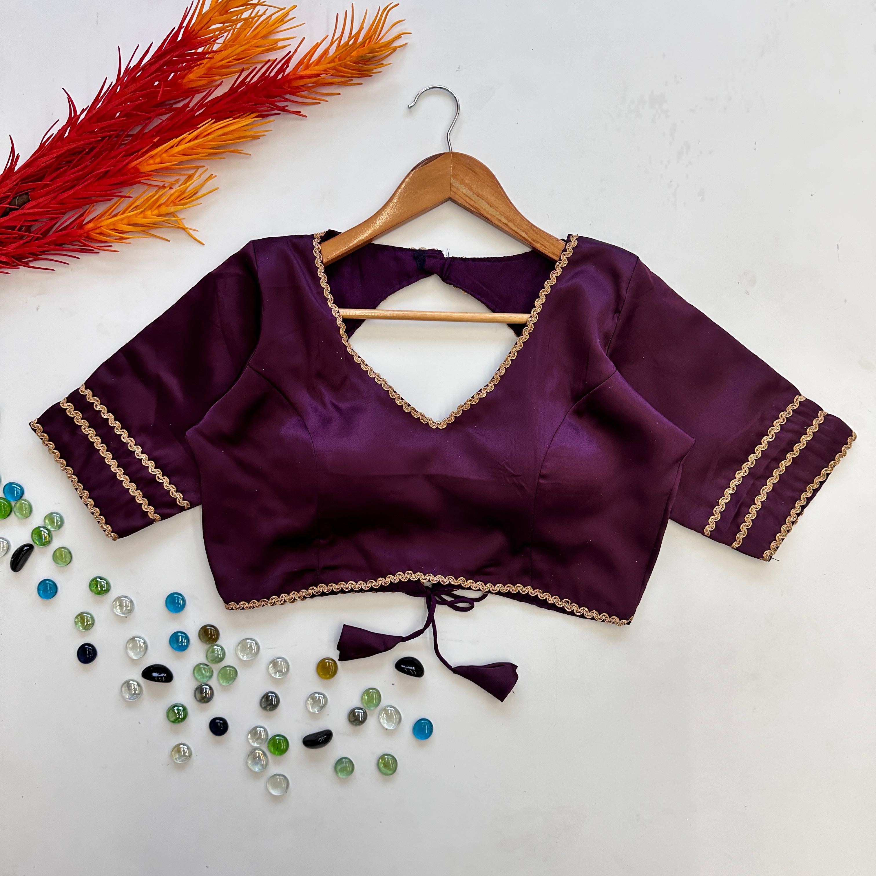 Dark Purple Manali Silk Blouse with Beautiful Sequin Lace Work Secondary image
