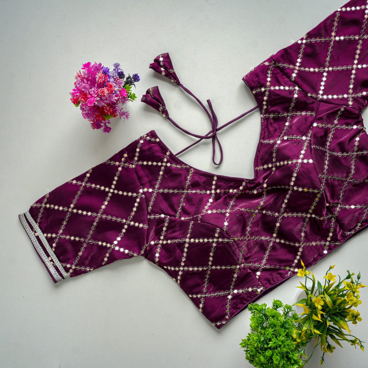 Dark Purple Metalic Jimmy Choo Blouse with Exquisite Sequence Embroidery ClothsVilla Main image