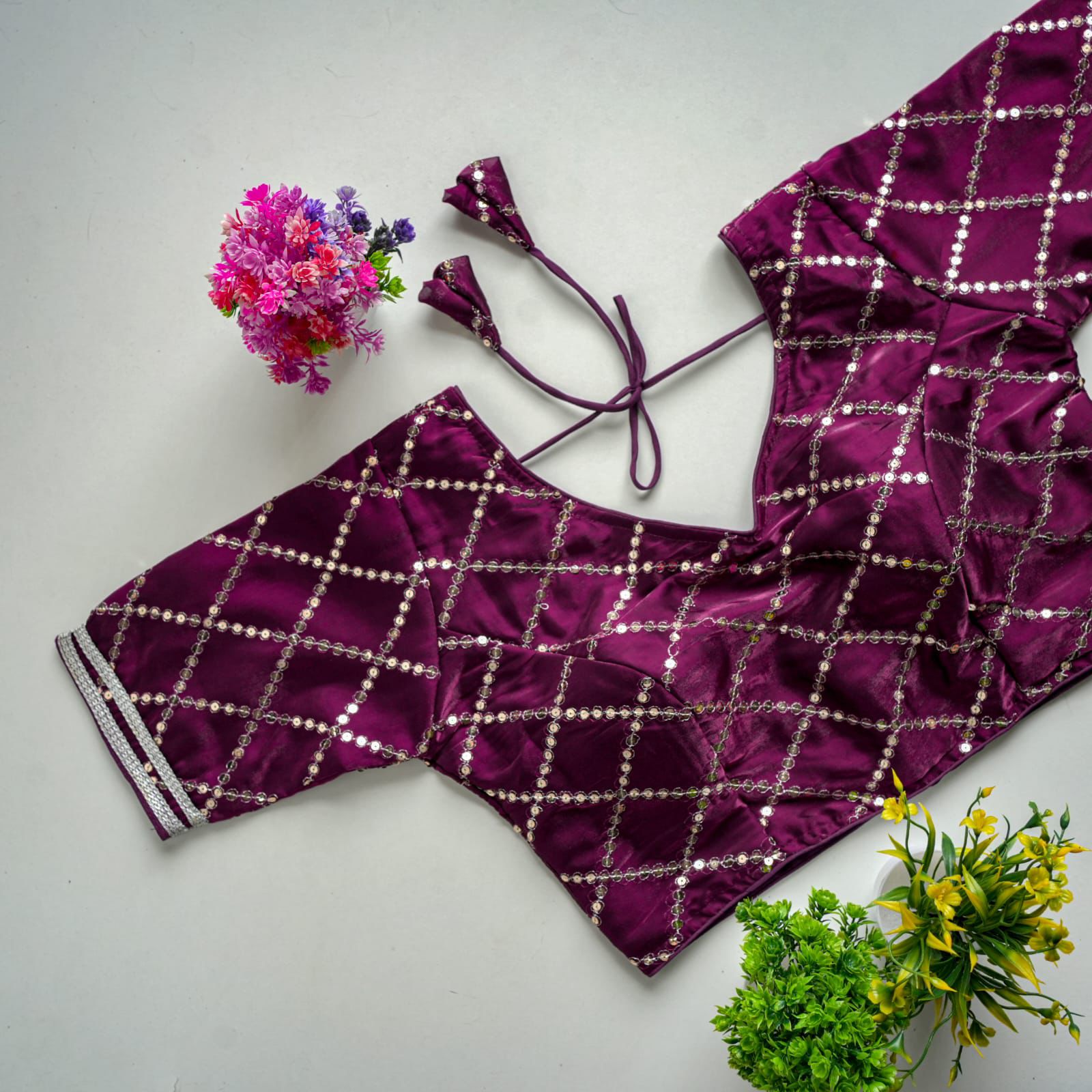 Dark Purple Metalic Jimmy Choo Blouse with Exquisite Sequence Embroidery ClothsVilla Main image