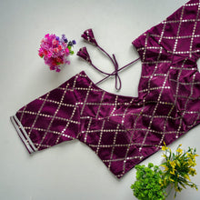 Load image into Gallery viewer, Dark Purple Metalic Jimmy Choo Blouse with Exquisite Sequence Embroidery ClothsVilla