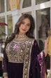 Load image into Gallery viewer, Dark Purple Premium Faux Blooming Embroidered Gown Set with Designer Dupatta ClothsVilla