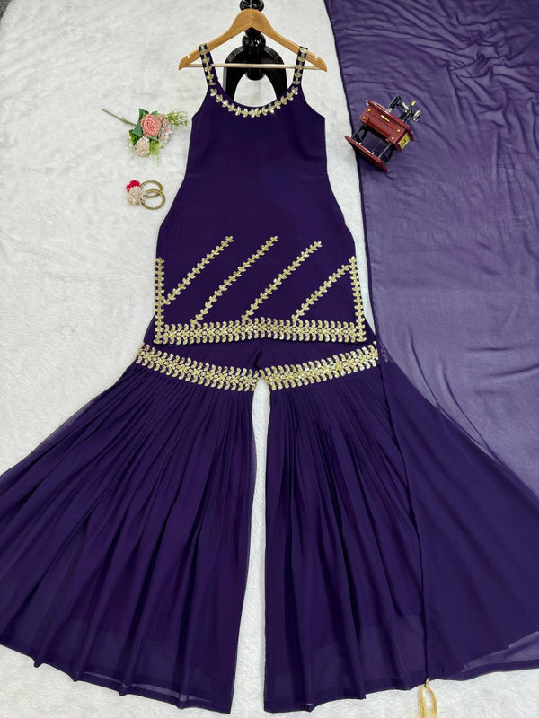 Dark Purple Rakhi Special Elegant Sharara Set ClothsVilla