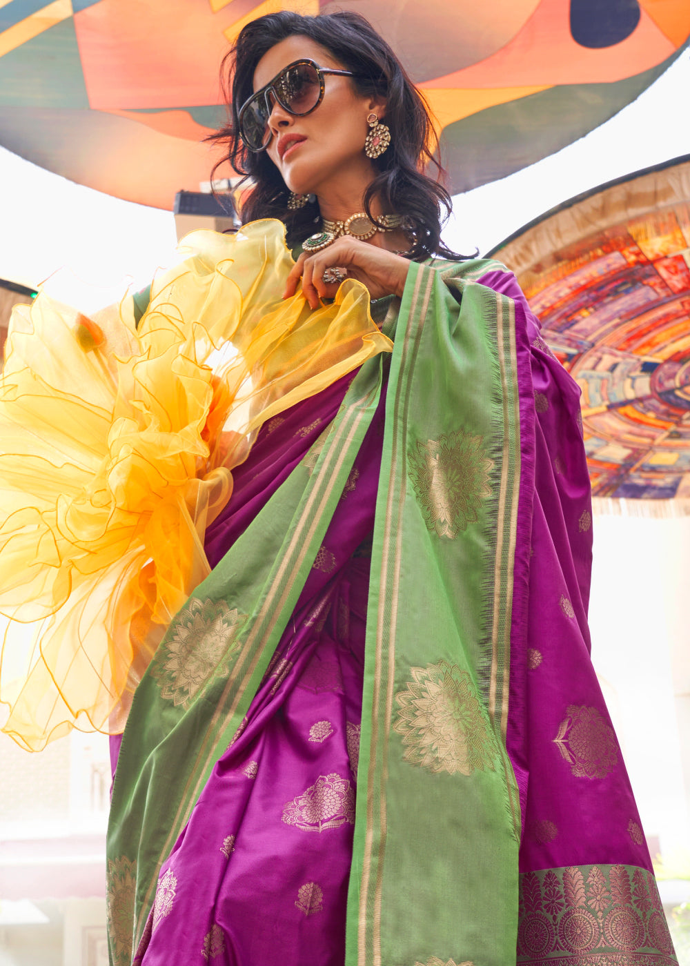 Dark Purple Regal Banarasi Silk Saree – Vintage Elegance with Intricate Detailing Secondary image