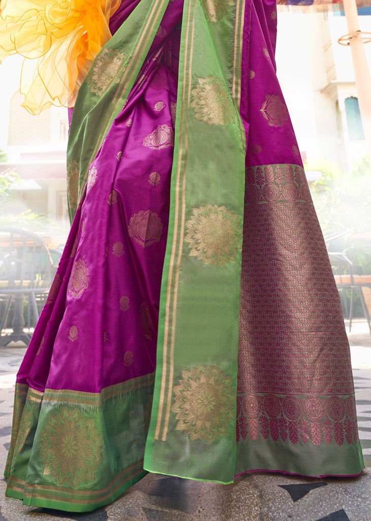 Dark Purple Regal Banarasi Silk Saree – Vintage Elegance with Intricate Detailing ClothsVilla