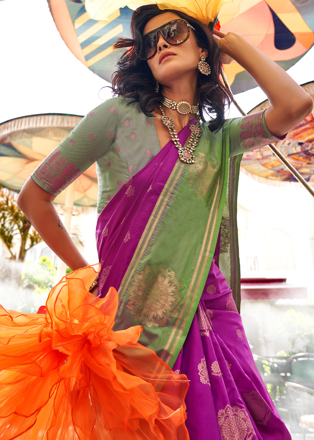 Dark Purple Regal Banarasi Silk Saree – Vintage Elegance with Intricate Detailing ClothsVilla