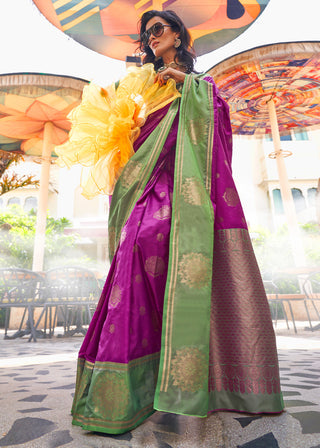 Dark Purple Regal Banarasi Silk Saree – Vintage Elegance with Intricate Detailing ClothsVilla
