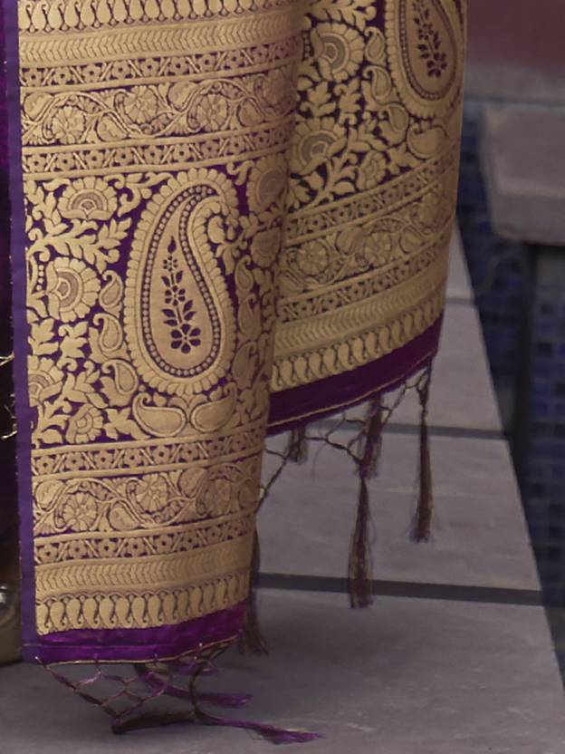 Dark Purple Regal Woven Pure Silk Banarasi Saree ClothsVilla