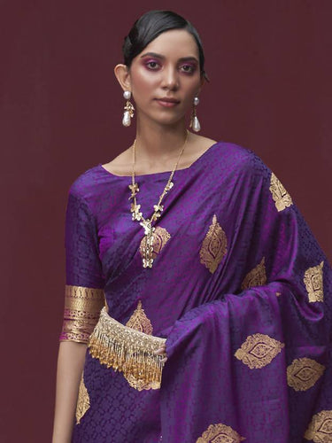 Dark Purple Regal Woven Pure Silk Banarasi Saree ClothsVilla