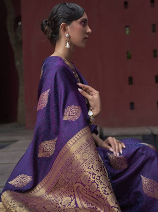 Dark Purple Regal Woven Pure Silk Banarasi Saree ClothsVilla